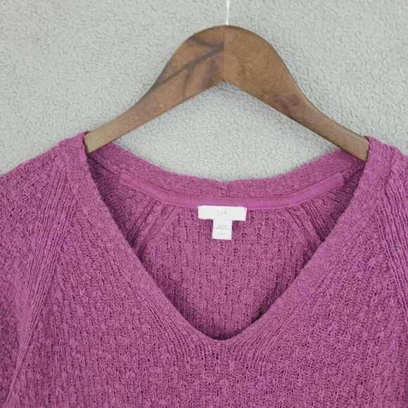 J. Jill Womens V-Neck Textured Knit Top L Petite Purple Cotton/Acrylic 5CT - Picture 6 of 7